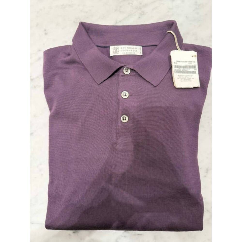 NEW BRUNELLO CUCINELLI men's cashmere long sleeve polo in purple